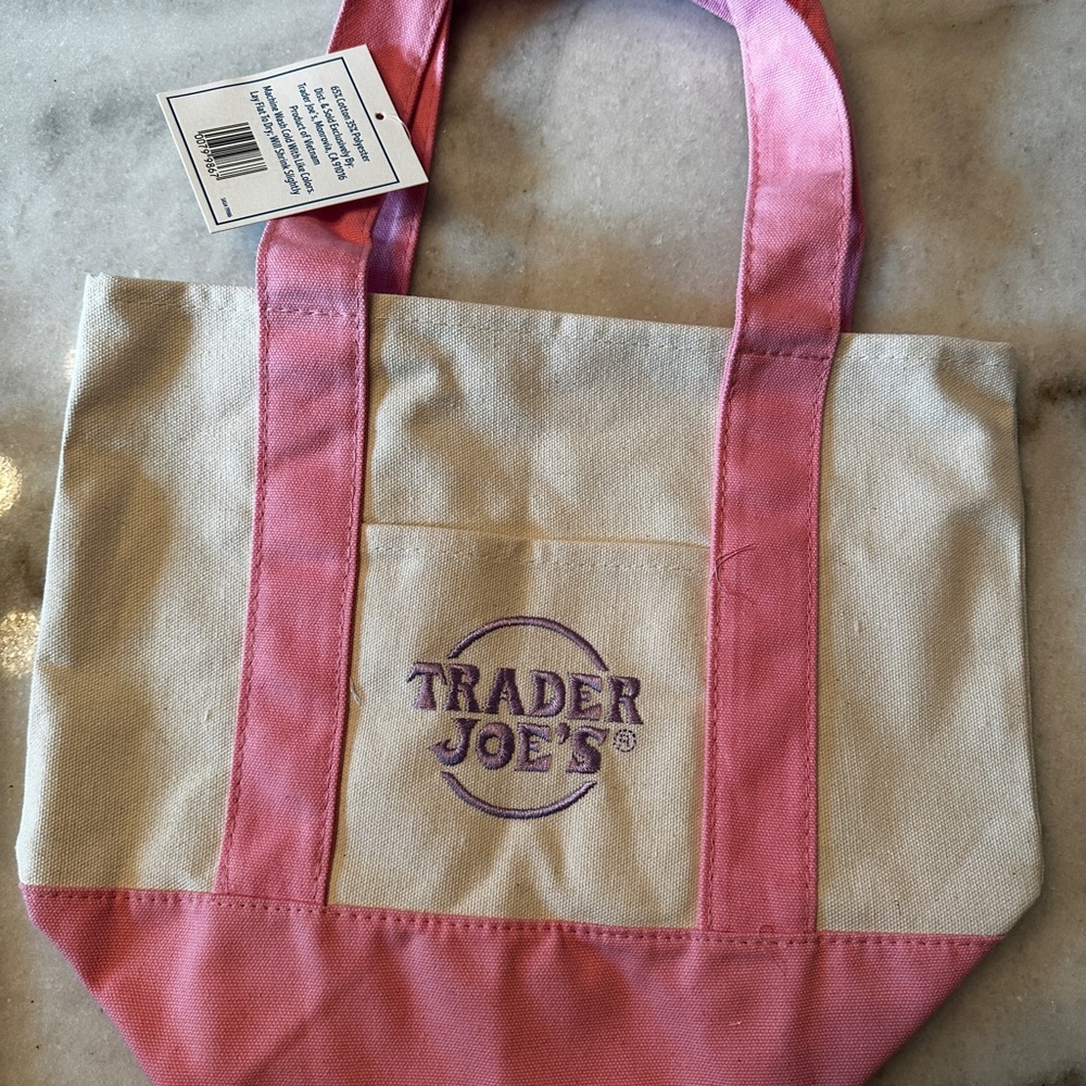 LIMITED EDITION Trader Joe’s Spring 2025 Mini Canvas Pastel Tote in pink